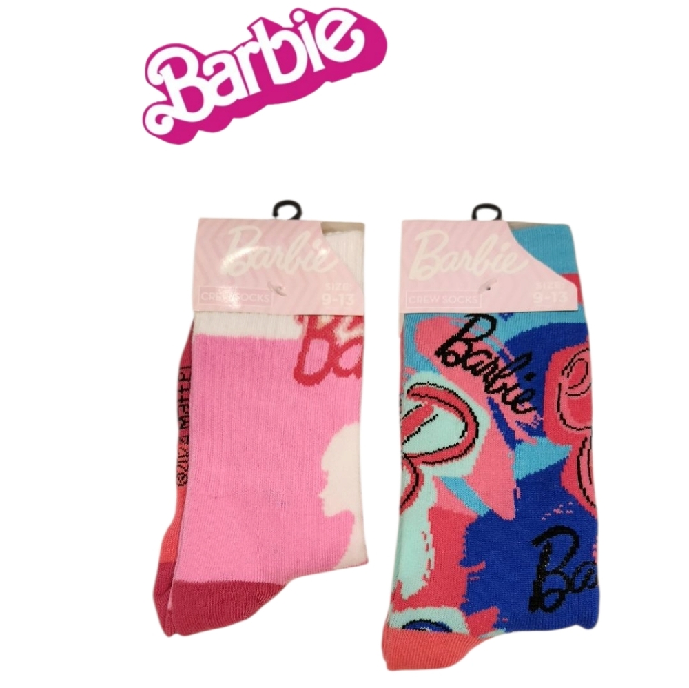 Mattell Barbie Womens High Point Design Novelty Pink Crew Socks‎ Girls Size 9-13